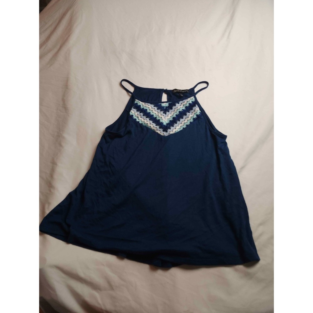 Derek Heart‎ Tank Top Womens L Blue Chevron Crochet Music Festival Beachy Summer